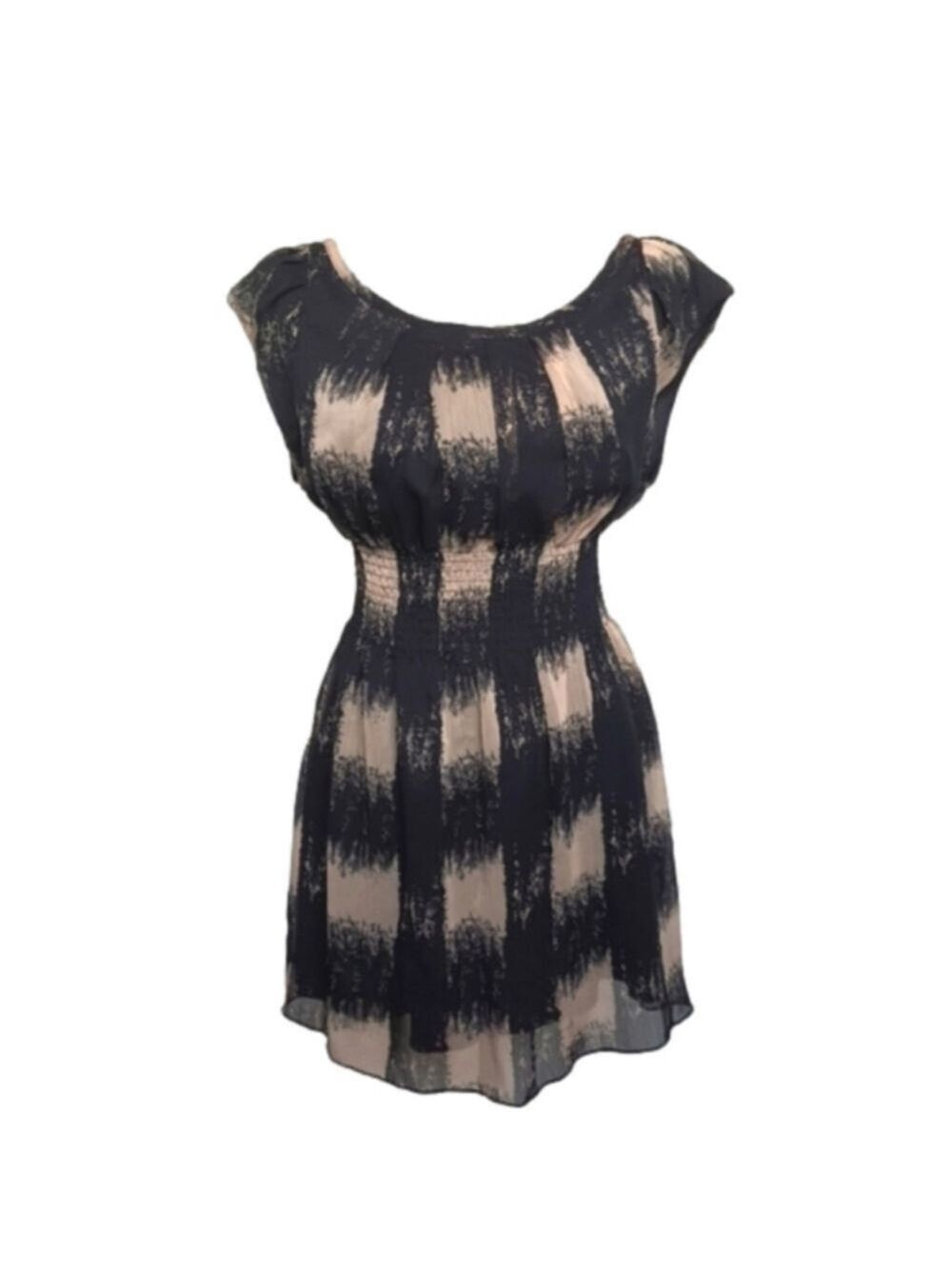 AX Paris Women's Black & Tan Mini Dress, Scoop Neck, Cap Sleeves, Size 12